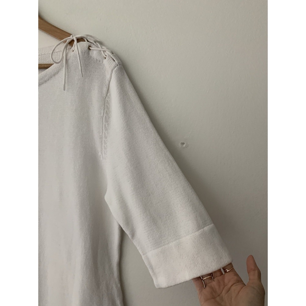 Lauren Ralph Lauren 100% Cotton Sweater Boat Neck Ties On Shoulders White SZ XL - Picture 2 of 8